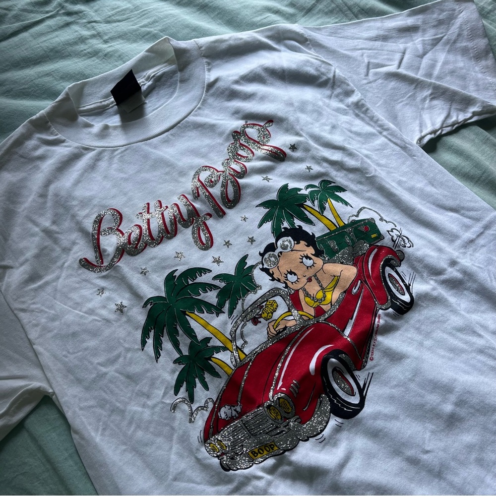 Vintage 1994 Betty Boop Diamond Dust Classic Car Glitter Tee
